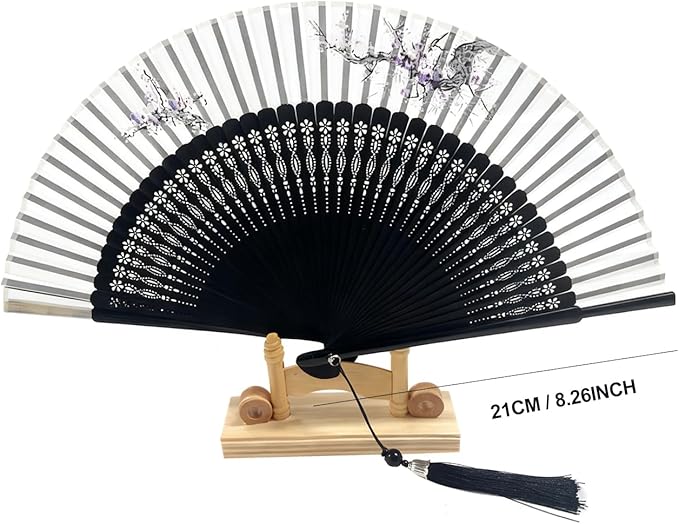 Hand Fan for Vintage Japanese Bamboo Silk Elegant for Dance Music Festival Wedding Church Decoration Party (Grey, Medium)