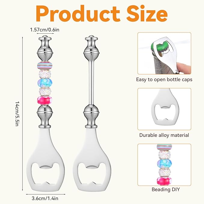 20pcs Beadable Beer Opener Reusable Bottle Opener Decorative for Bartenders DIY Flat Beer Bottle Openers Beaded Bottles Openers DIY Bead Metal Silver Wine Stoppers for Crafts Fall Bar Party Favor