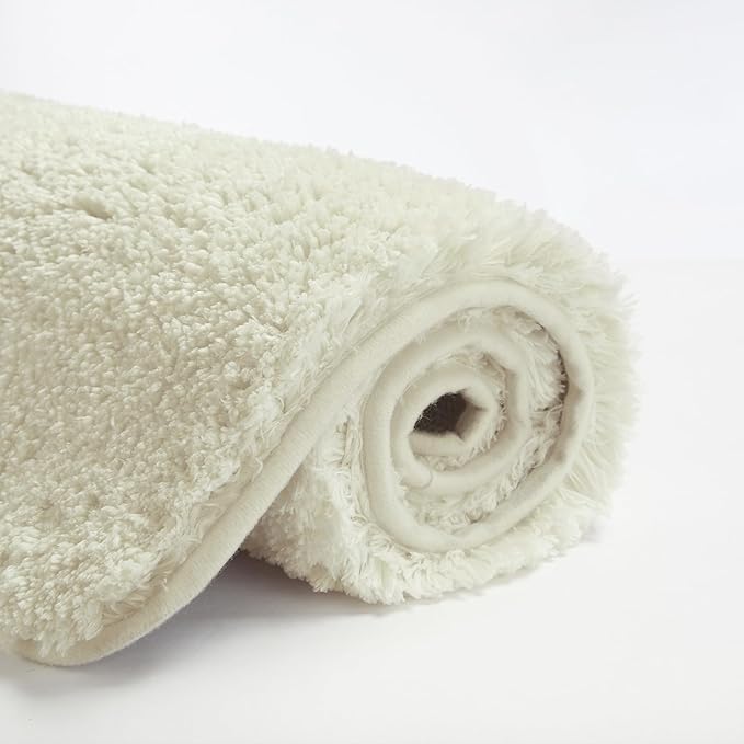 Suchtale Bath Mat for Non Slip Bathroom - Soft Microfiber Shaggy Thick Plush Shower Mat (20 x 32 Ivory)