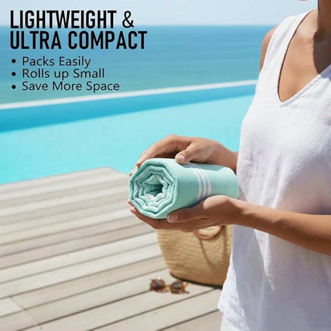 6 Pack Cotton Turkish Beach Towel Lightweight Thin Travel Vacation Essentials Oversized XL Towels Set for Pool Swim Bath Camping Cruise Accessories Must Haves Absorbent Quick Dry Sand Proof Gifts