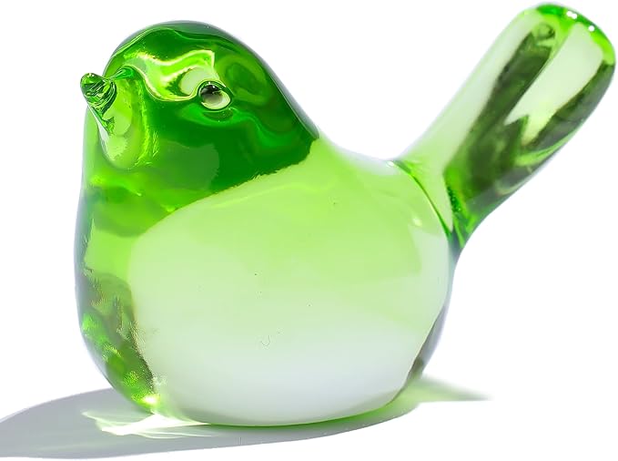 Ornalrist Crystal Green Birds Figurines Home Decor, Glass Art Birds Collectible Figurines Paperweights Crystal Decor Gifts for Women Mom Friends (Green)