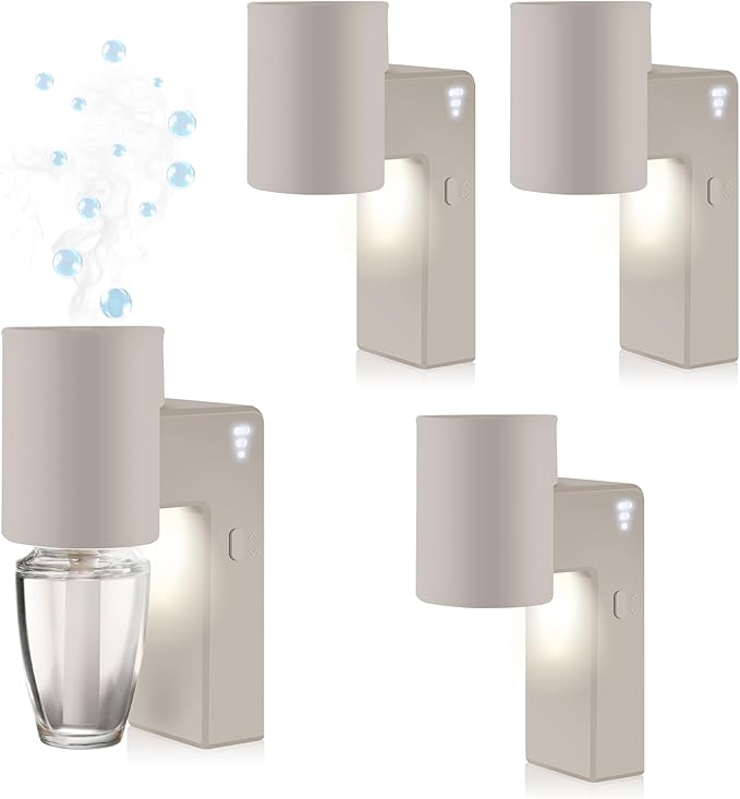 4 Pcs Wall Fragrance Plug in with Night Light Compatible with Bath and Body Works Wallflowers, with 3-Speed Adjustable Fragrance Essential Oil Diffuser for Home, Khaki