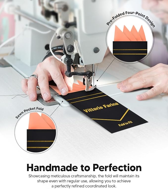 Premium Pre-Folded Four-Point Suit Pocket Square for Men with Sewn Pocket Fold