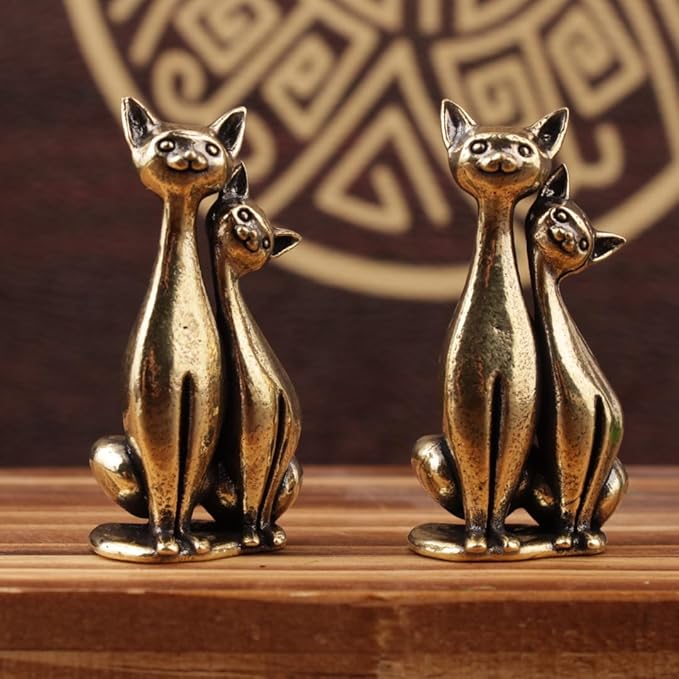 Brass Animals Figurine Decorative,Metal Statue,Pure Brass Cat Statue,Miniature Feline Figurine,Intertwined Loving Cats, Ideal Decor for Home,Office, or Café. Perfect for Shelf, Living Room