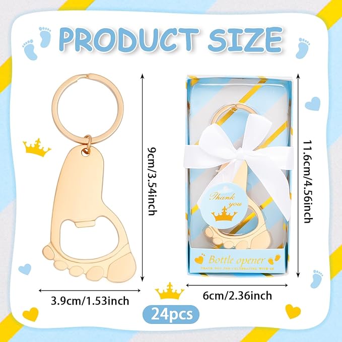 24Pcs Baby Boy Foot Keychain Footprint Bottle Openers Footprint Keychain Bottle Opener Small Foot Bottle Opener Keychain Baby Shower Return Gift for Party Favors with Blue Boxes (baby feet)