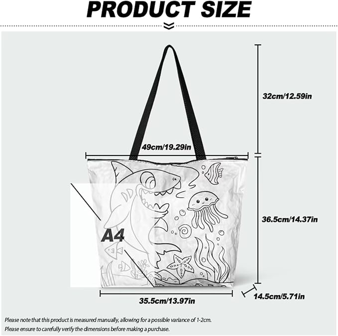 Cartoon Animal Printed DIY Coloring Tote Bag Waterproof Paper Handbags for Women Large Travel Shoulder Bags Purses