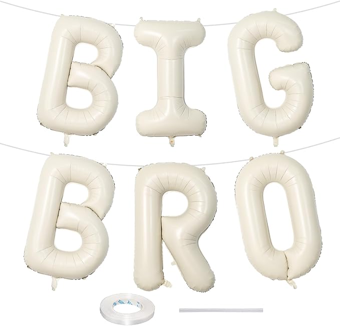 40 Inch Beige Big Bro Balloons Letter, Large Cream White Sand Big Bro Foil Balloon, Neutral Ivory Alphabet Mylar Balloon for Kid Newborn Boy Announcement Gender Reveal Baby Shower Party Decorations