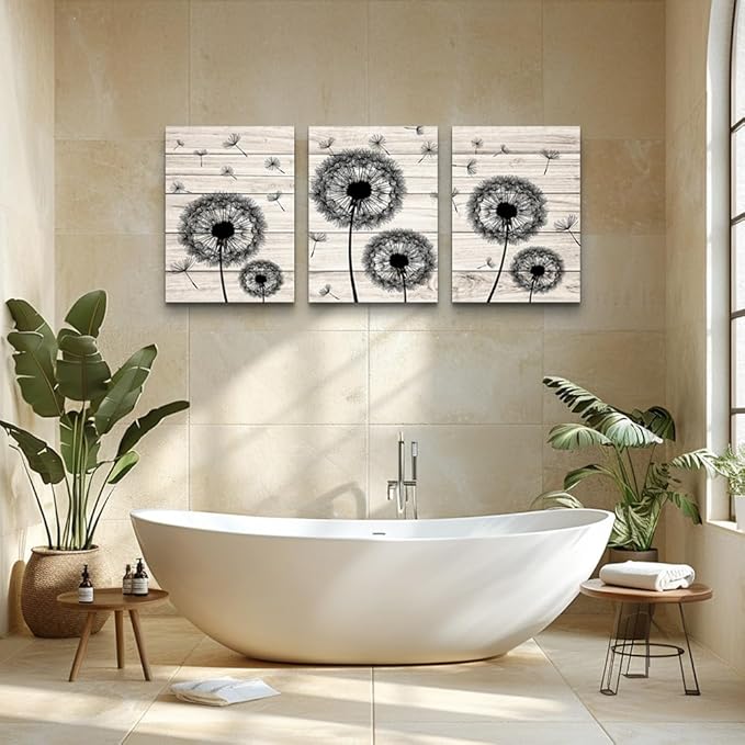 Wall Decor For Living Room Canvas Wall Art For Bedroom Fashion Wall Decorations For Kitchen Abstract Paintings Office Canvas Art Black Dandelion Flowers Hang Pictures Artwork Home Decoration 3 Pieces