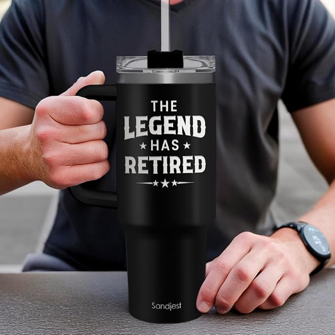 SANDJEST Retirement Gift for Men - 40oz Stainless Steel Insulated Coffee Tumbler with Lid & Straw, Gift Ideas for Boss Coworkers Fathers Husband, Christmas Birthday
