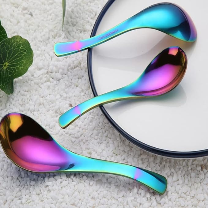 5 PCS Stainless Steel Soup Spoons, Mirror Finish - Kitchen Serving & Dessert Spoons for Soup, Rice, Tea, Milk, Coffee, Dessert & Ice Cream (Black)