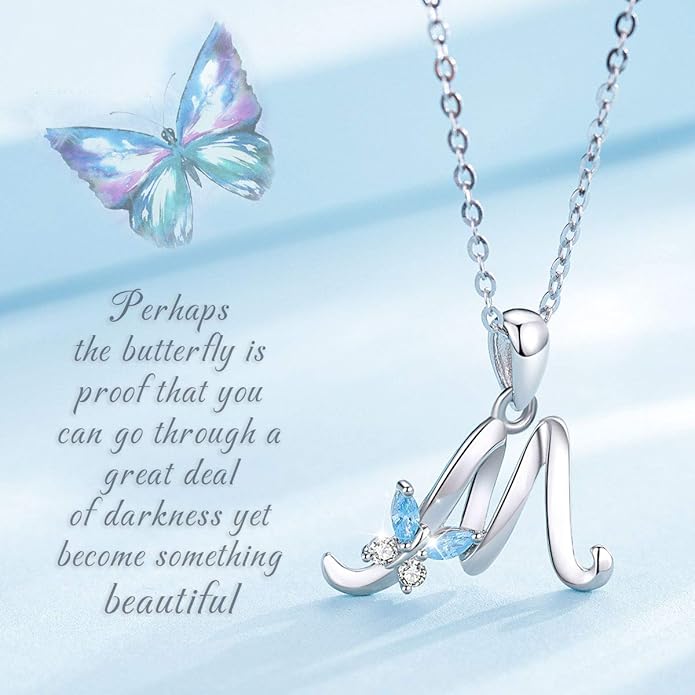 EUDORA Sterling Silver Butterfly Initial Necklaces for Women, Elegant Letter Neckles Personalized Gift for Mother, Sister, Daughter, 18 inch Chai