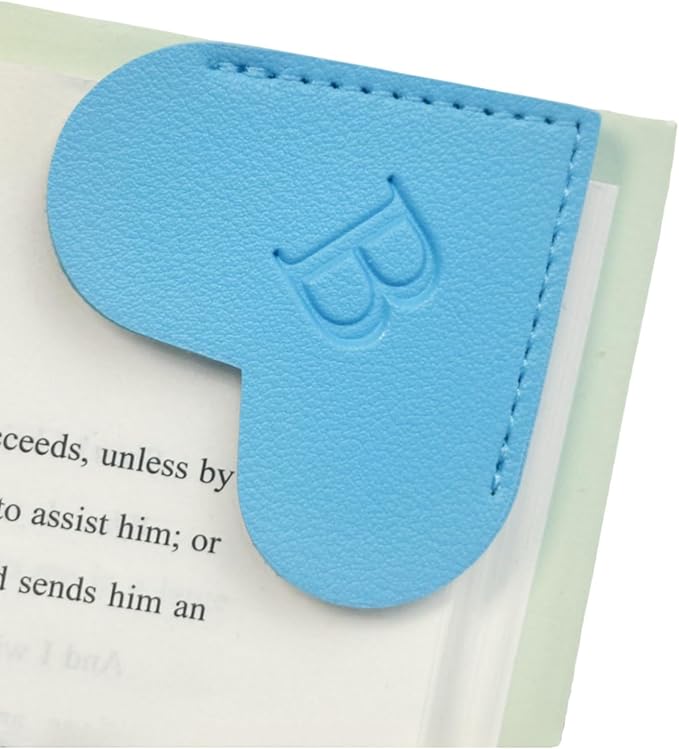 MOTEERLLU Personalized Leather Heart Bookmark with Initials, Handmade, Letter Cute Custom Corner Book Marks for Reading Women, Teachers, Students, Book Lovers, Book Accessories(Blue,B)