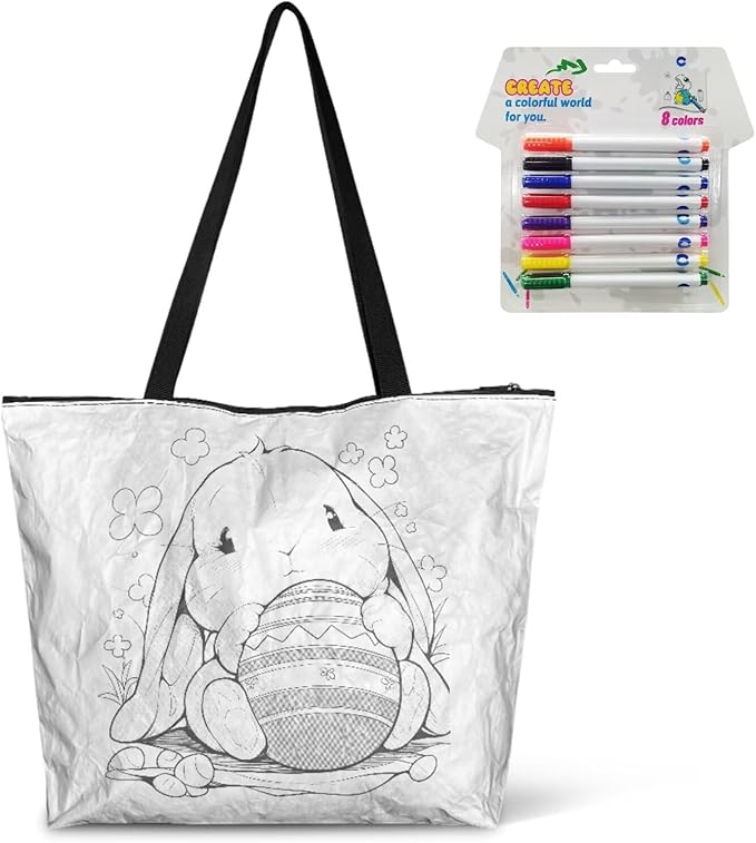 Cartoon Animal Printed DIY Coloring Tote Bag Waterproof Paper Handbags for Women Large Travel Shoulder Bags Purses