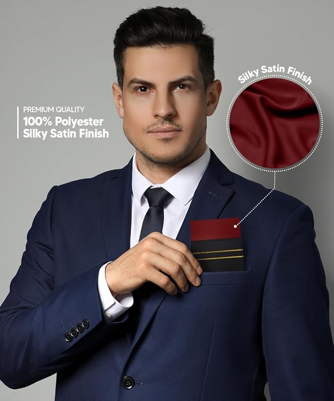 Premium Pre-Folded Four-Point Suit Pocket Square for Men with Sewn Pocket Fold