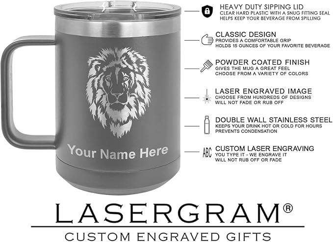 LaserGram 15oz Vacuum Insulated Coffee Mug, Widow Spider, Personalized Engraving Included (Gray)