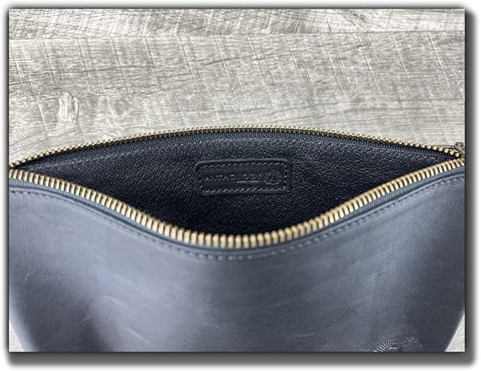 Leather Pouch with Zipper (Carbon Black, 10.5" x 7")