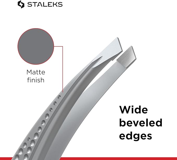 STALEKS CLASSIC 12 Type 3 Eyebrow Tweezers – Wide Beveled Stainless Steel with Ergonomic Notches for Thick Brows & Comfortable Home Use