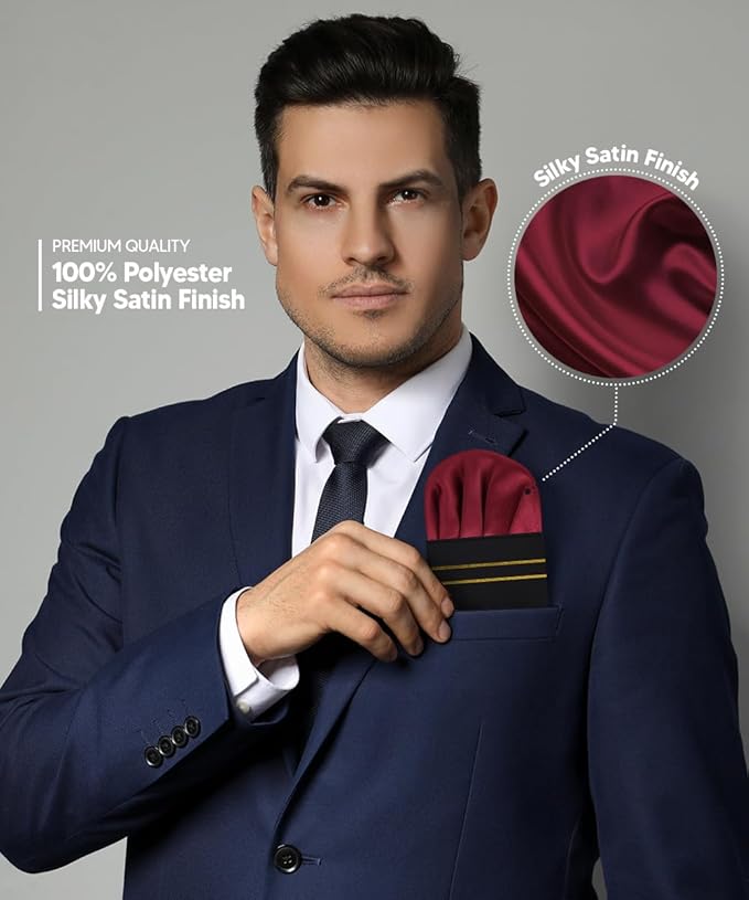 Premium Pre-Folded Four-Point Suit Pocket Square for Men with Sewn Pocket Fold