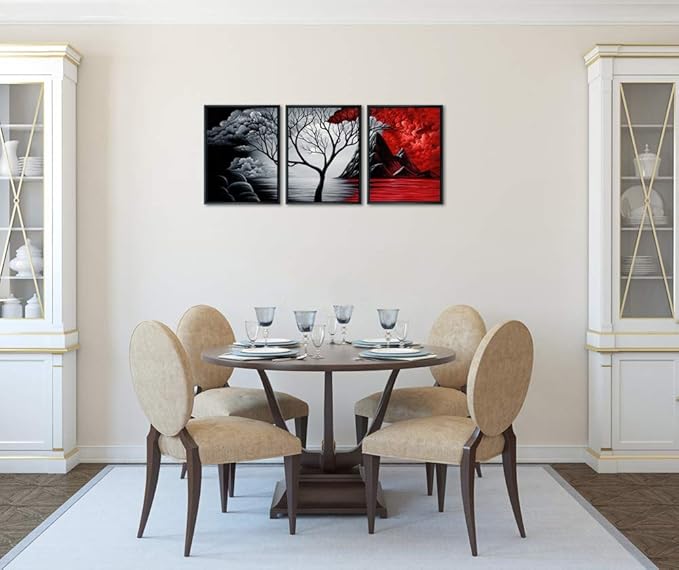Wieco Art Framed Wall Art the Cloud Tree Wall Art HD print of Oil Paintings Landscape Canvas Prints for Home Decorations, 3 Panels with Black Frames