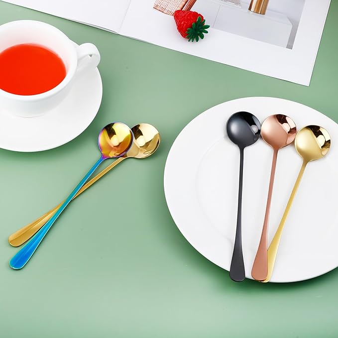 8 Pieces Iced Tea Spoons, 7.3 Inch Long Handle Ice Cream Spoon, Stainless Steel Cocktail Stirring Spoons, Mixing Spoon for Cocktail Stirring Coffee Milkshake Ice Cream