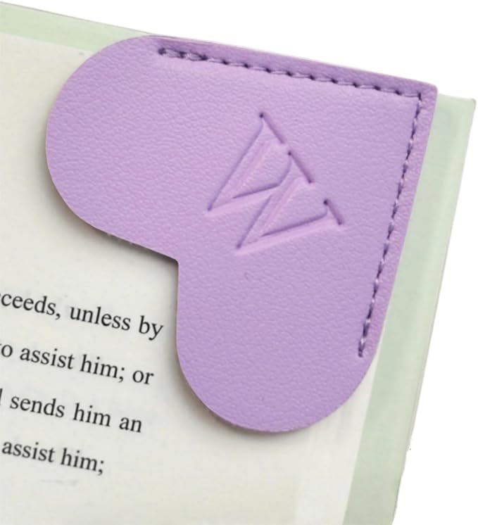 MOTEERLLU Personalized Leather Heart Bookmark with Initials, Handmade, Letter Cute Custom Corner Book Marks for Reading Women, Teachers, Students, Book Lovers, Book Accessories(Purple,W)