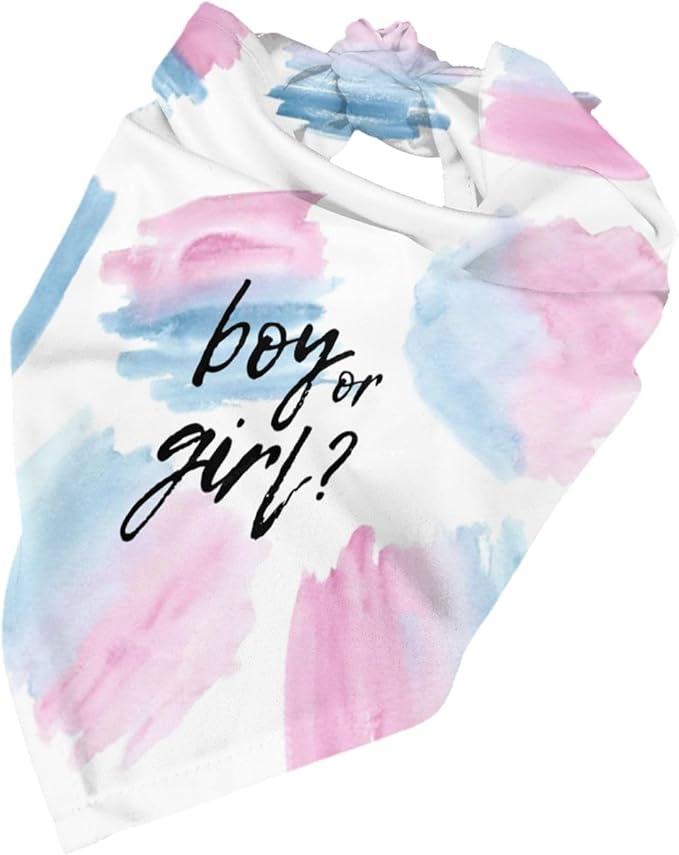 He Or She What Will It Be? Gender Reveal/Baby Announcement Dog Bandana,Pet Neckerchief for Pets Daily Wear Photo Prop Party Supplies (Color Block)