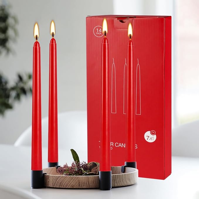 14 Pack Tall Red Taper Candles 10 Inch Unscented Dripless Candlesticks for Christmas,Valentine's Day,Dinner,Party,Brithday,Wedding and Home Decoration - 8 Hour Burn Time.