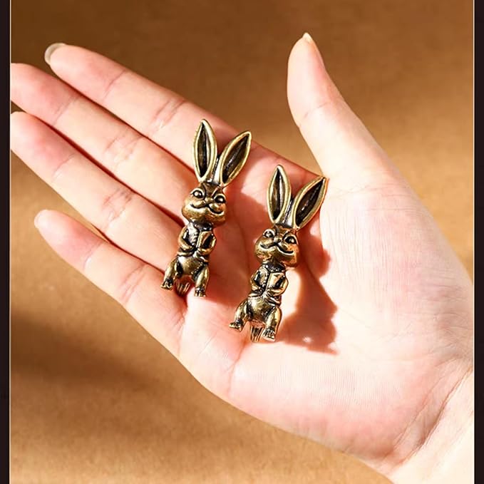 Brass Animals Figurine Decorative,Solid Copper Decorations,Metal Statue,Pure Brass Mr. Long Eared Rabbit Statue, Exquisite Decor Figurine，Ideal Decor for Home, Office, or Café