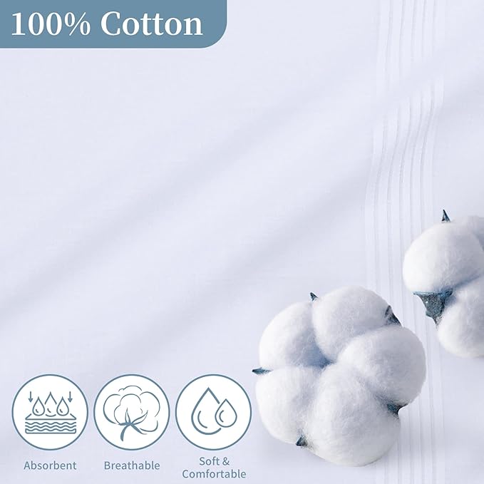 Men's Handkerchiefs 16 inches, 100% Cotton Handkerchiefs for Men, Soft White Hankies for Men