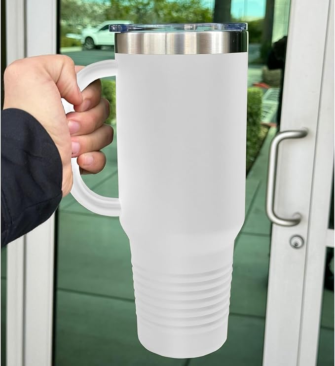 LaserGram 40oz Vacuum Insulated Travel Mug with Handle, Black Widow Spider, Personalized Engraving Included (White)