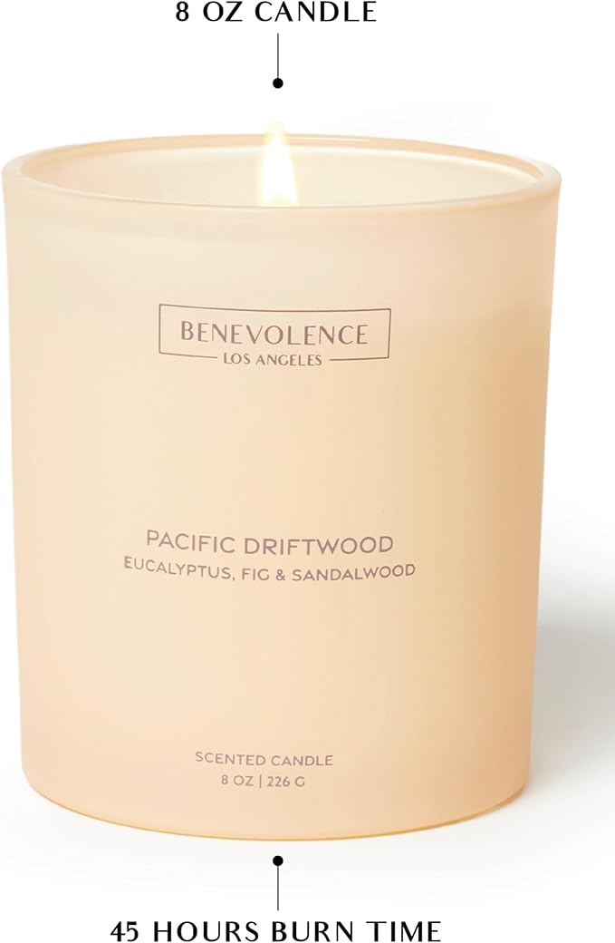 Eucalyptus, Fig & Sandalwood – Benevolence LA Scented Candle for Home | 8oz, 45-Hour Burn | Natural Soy Wax, Cotton Wick | Malibu Sands Collection, Gift for Women & Men