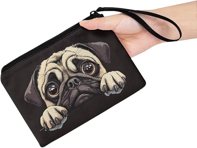 Dolyues Cute Pug Womens Coin Purses Trendy Money Pouch For Women Black Kids Zipper Coin Pouch Coin Purse With Wristlet Coin Holders
