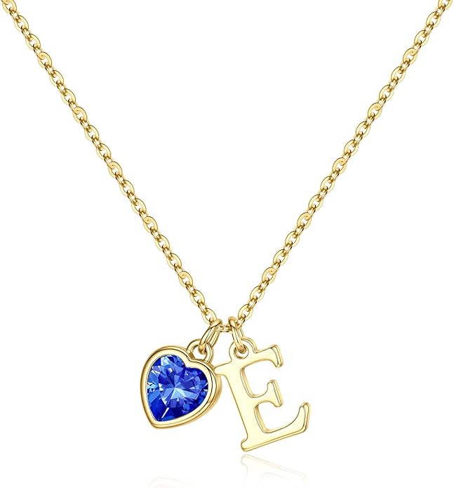 Turandoss Valentines Day Gifts for Her Trendy, Dainty 14K Gold Plated Initial A-Z Heart Birthstone Pendant Necklace Personalized Bridesmaid Birthday Valentines Jewelry Gifts for Women Girls