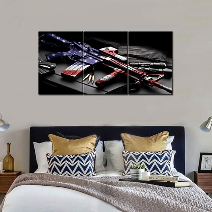 Native America Paintings Wall Pictures for Living Room Red USA Flag Patriotism Artwork 3 Panel Canvas Wall Art HD Prints Home Decorations Wooden Framed Gallery-Wrapped Ready to Hang(48''Wx24''H)