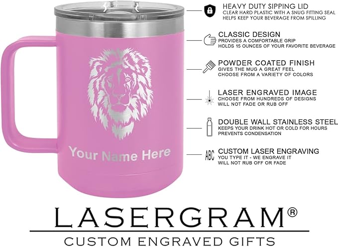 LaserGram 15oz Vacuum Insulated Coffee Mug, Bronco Rider, Personalized Engraving Included (Light Purple)