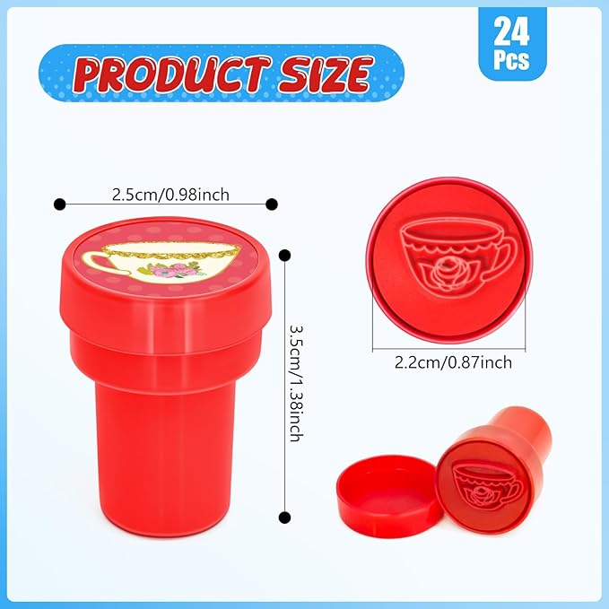 Cinrobiye 24 Pcs Tea Party Favor Stampers,Floral Tea Party Supplies, Teapot Party Favors Gifts, Classroom Rewards Carnival Prizes, Goodie Bag Pinata Fillers