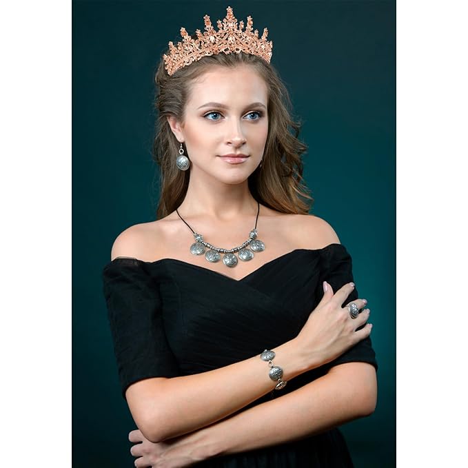 Velscrun Rose Gold Crystal Birthday Tiara Crowns for Women Girls Elegant Princess Crown with Combs Birthday Girl Headband Sash Happy Birth Party Decorations Birth Gift Hair Accessories