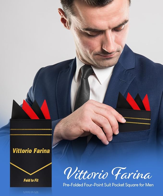 Premium Pre-Folded Four-Point Suit Pocket Square for Men with Sewn Pocket Fold