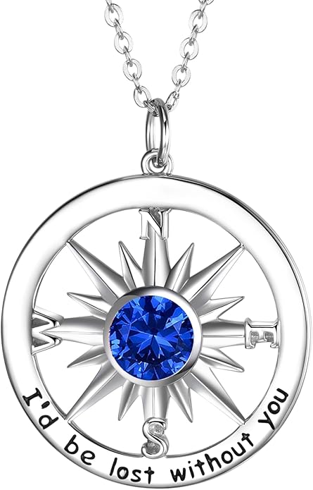 S925 Necklace Birthstone Compass Gift for Women Jewelry Sterling Silver Necklace for Wife Wedding Anniversary Girlfriend Birthday Gifts for Her Valentines Day Mom Mothers Day