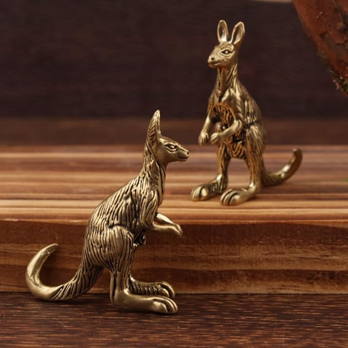 Brass Animals Figurine Decorative,Metal Statue,Set of 2 Pure Brass Kangaroo Statues,1.62 Inches Tall,Exquisite Animal Decor Figurines,Ideal Decor for Home,Office,or Café