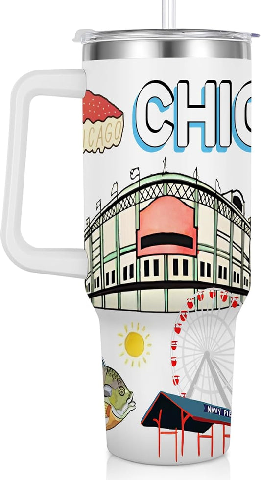 City Tumbler 40oz,Stainless Steel Water Bottle for Hot & Cold Beverages-City Gift Idea (Chicago)