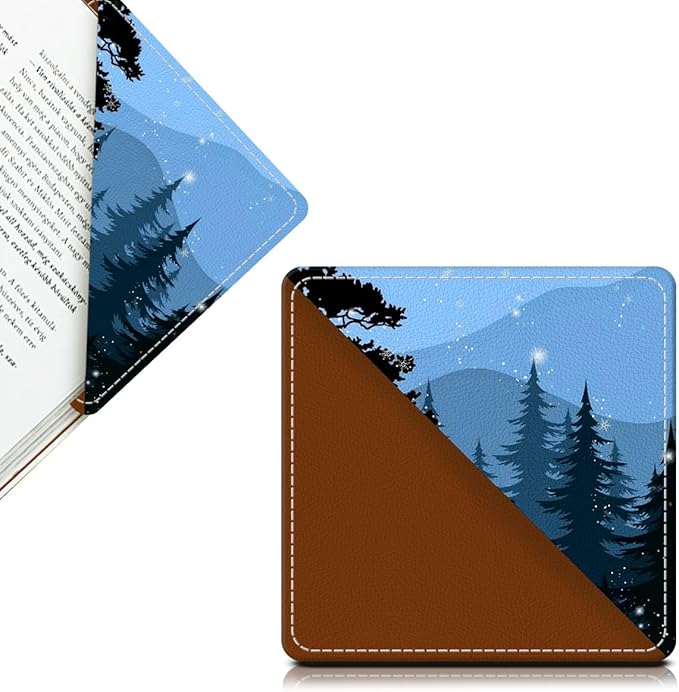 Cute Leather Bookmarks, Fun Triangle Making Corner Bookmark, Book Accessories for Reading Book Lovers, Unbreakable Page Markers for Women Men Cute Snowy Forest