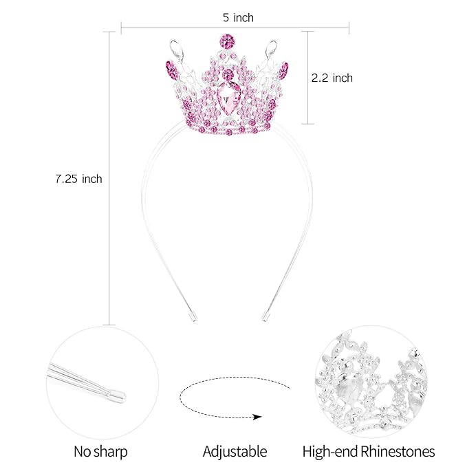 VELSCRUN Pink Crystal Tiara Headband, Crowns for Women, Princess Girls Tiaras, Royal Queen Crown Princess Quinceanera Headpieces for Birthday Prom Bride Wedding Pageant Party Hair Band