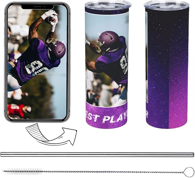 Personalized Custom tumbler Coffee Mug with Lid and Straw Hot and Cold Stainless Steel Vacuum Insulated Travel Mug with Photo Personalized tumbler Gift (20 oz, Cylinder，1 photos)