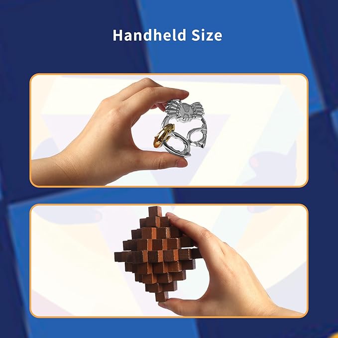 9pcs Retro Wooden and Metal Puzzles Bulk Gift for Kids, Teens, and Adults Unlock Interlock Brain Teasers Toys Game.
