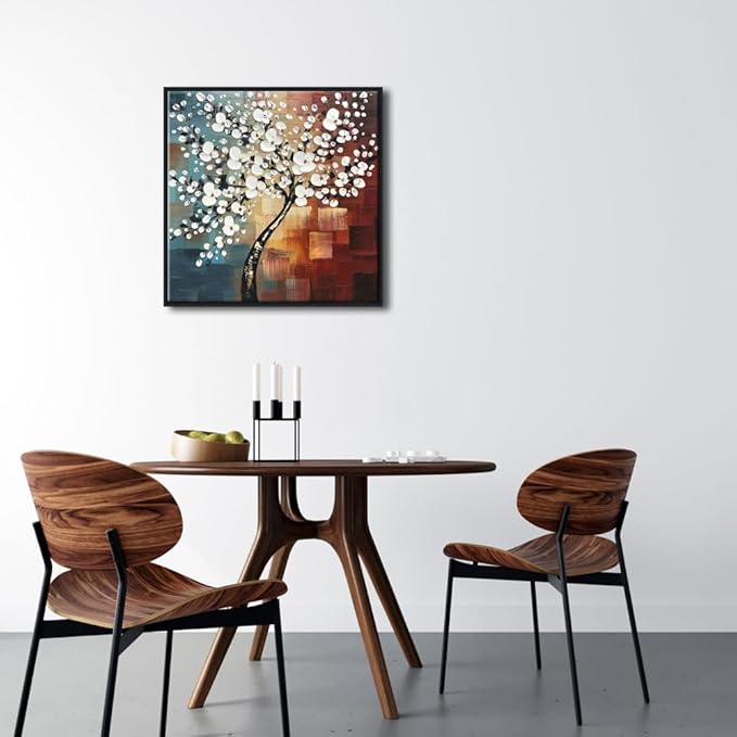 Wieco Art Framed Art Morning Glory Modern Abstract White Flowers Oil Paintings on Canvas Wall Art Floral Artwork for Living Room Bedroom Home Office Decorations Wall Decor