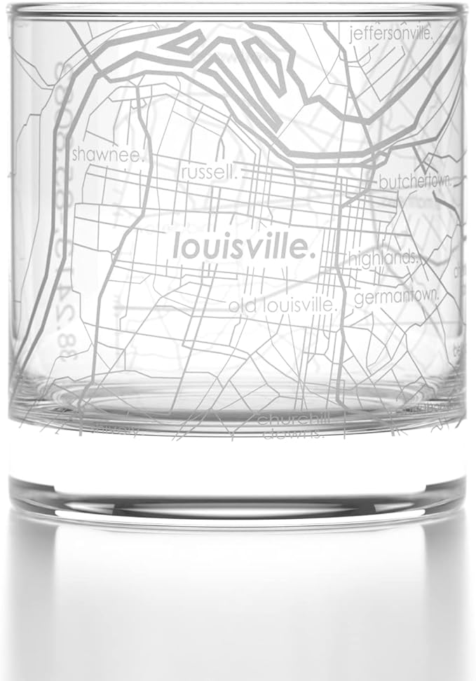 Well Told Engraved Louisville Kentucky Map Rocks Glass, Old Fashioned Whiskey Glass (11 oz, Clear) Etched Whiskey Glass, Gifts For Whiskey Lovers