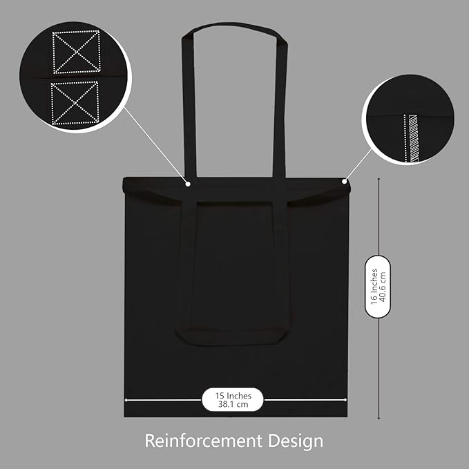 TOPDesign 6-Pack Economical 16"x15" Black Cotton Tote Bag, Lightweight Medium Reusable Grocery Shopping Cloth Bags, Suitable for DIY, Advertising, Promotion, Gift, Activity