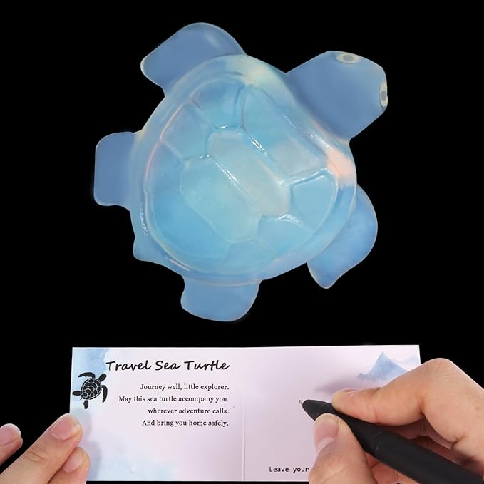 Crystal Travel Sea Turtle Figurines, White Opalite Sea Turtle Travel Gifts for Women Men Travelers, Hand Carved Good Luck Charm, Spiritual Companion Collectible Animal Statue Decors 2.1”