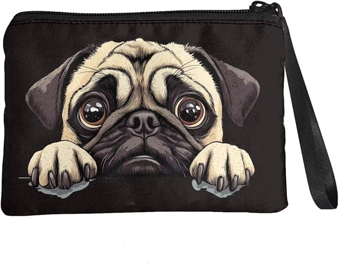 Dolyues Cute Pug Womens Coin Purses Trendy Money Pouch For Women Black Kids Zipper Coin Pouch Coin Purse With Wristlet Coin Holders